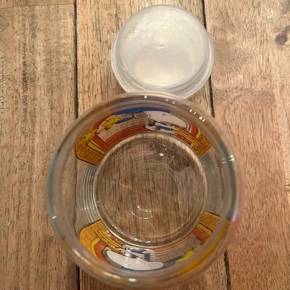 Vintage Snoopy Glass Cookie Jar with Blue and Orange Design - Picture 3 of 8